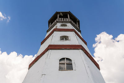 The old lighthouse against the blue sky