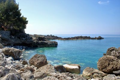 Scenic view of sea against clear sky