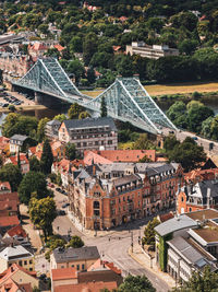 High angle view of buildings in town