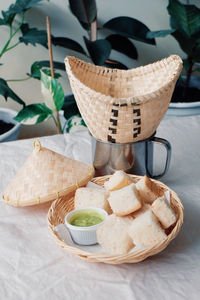 Close-up of bread in basket on table