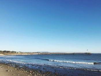 Scenic view of sea against clear blue sky