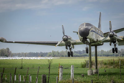 Old aircraft monument during new glider championship