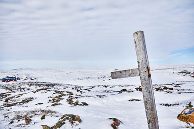 Scenic view of frozen landscape against sky