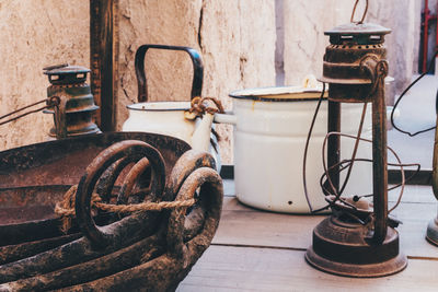 Vintage retro kitchen utensils and pots