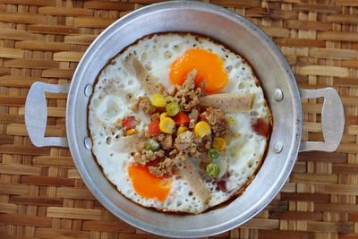 High angle view of breakfast in bowl on table