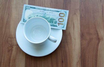 High angle view of coffee on table