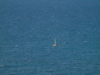 High angle view of sailboat in sea