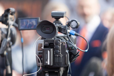 Close-up of television camera