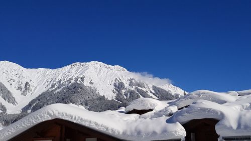 Snowcapped mountains against clear blue sky