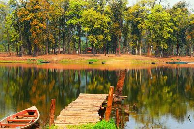 Scenic view of lake by trees during autumn