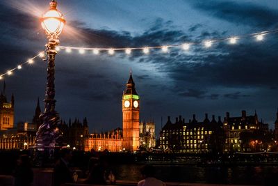 View of clock tower at night