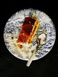 Directly above shot of cake slice in plate