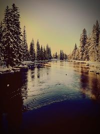 Scenic view of lake against sky at sunset