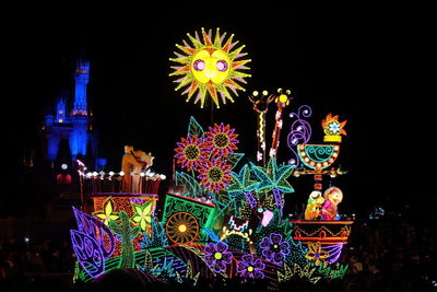 Illuminated christmas lights at night