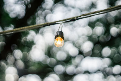 Low angle view of illuminated light bulb