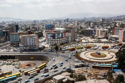 High angle view of cityscape against sky