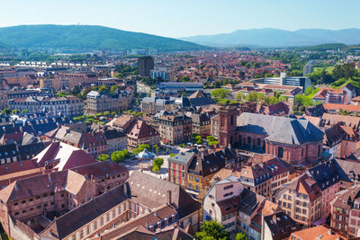 High angle view of townscape against sky