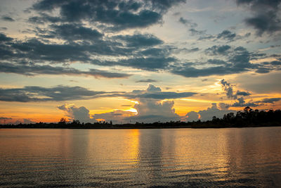 Scenic view of lake against sky during sunset