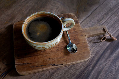 High angle view of coffee on table