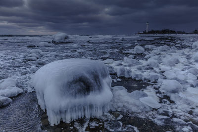 Scenic view of frozen sea against sky