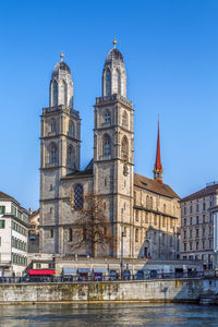 View of buildings against clear sky