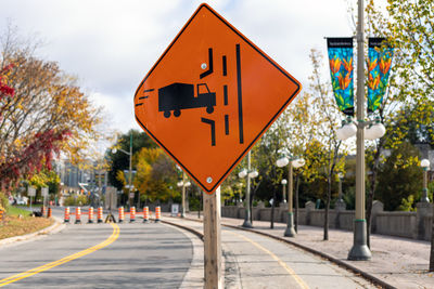 Warning road sign in canada - truck entrance