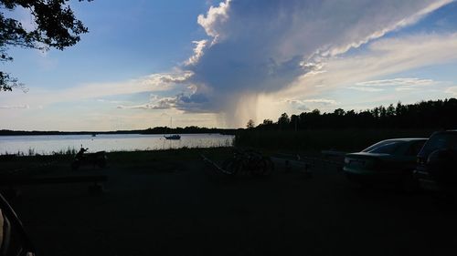 Panoramic view of lake against sky during sunset