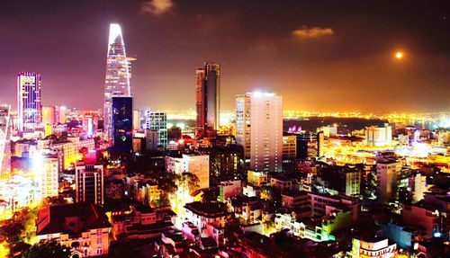 Illuminated cityscape at night