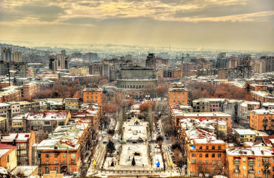 High angle view of buildings in city