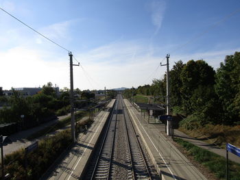 High angle view of railroad tracks against sky