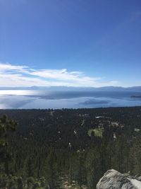 Scenic view of sea against blue sky