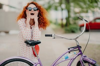 Full length of woman on bicycle