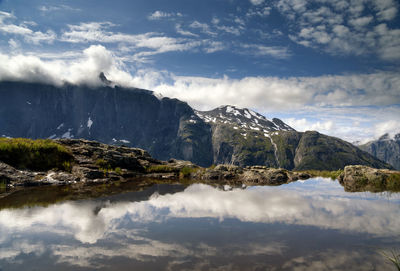 Scenic view of snowcapped mountains against sky
