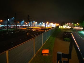 High angle view of road at night