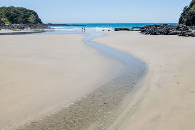 Scenic view of beach against clear sky