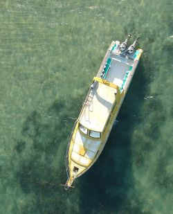 High angle view of ship sailing in sea