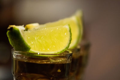 Lime slice on a shot glass