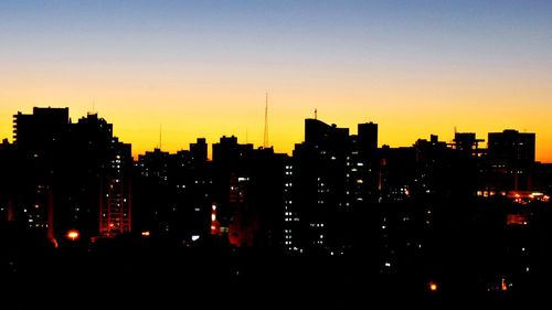 Silhouette of city at dusk