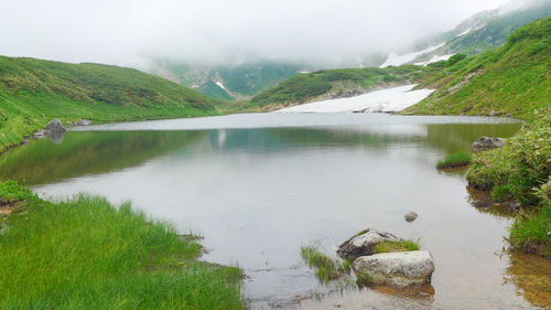 Scenic view of lake and mountains