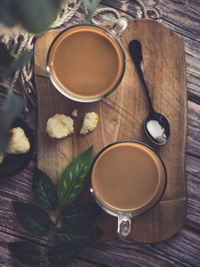 High angle view of coffee on table