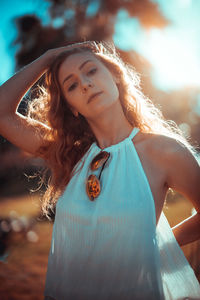 Portrait of beautiful woman standing outdoors