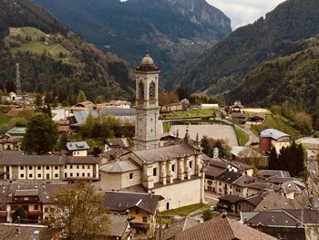 High angle view of buildings in town