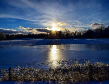 Scenic view of lake at sunset