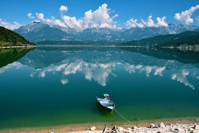 Scenic view of lake against cloudy sky