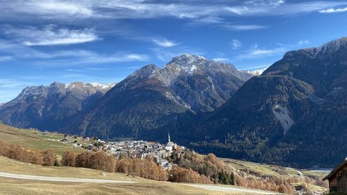 Scenic view of mountains against sky