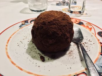 Close-up of cake in plate on table