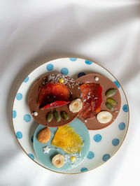 High angle view of breakfast served in plate