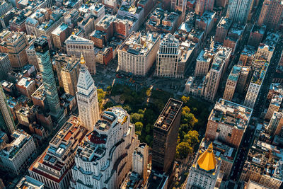 High angle view of modern buildings in city