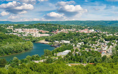 Aerial view of townscape against sky