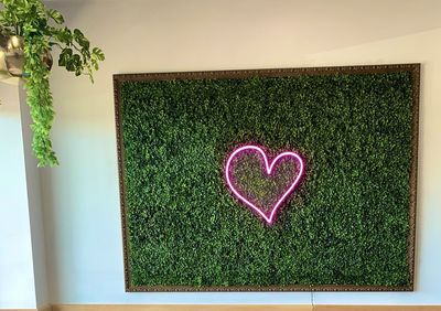 Close-up of heart shape on pink wall